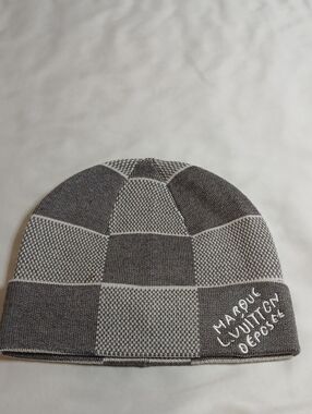Louis Vuitton Gray & White Checker Knit Beanie
